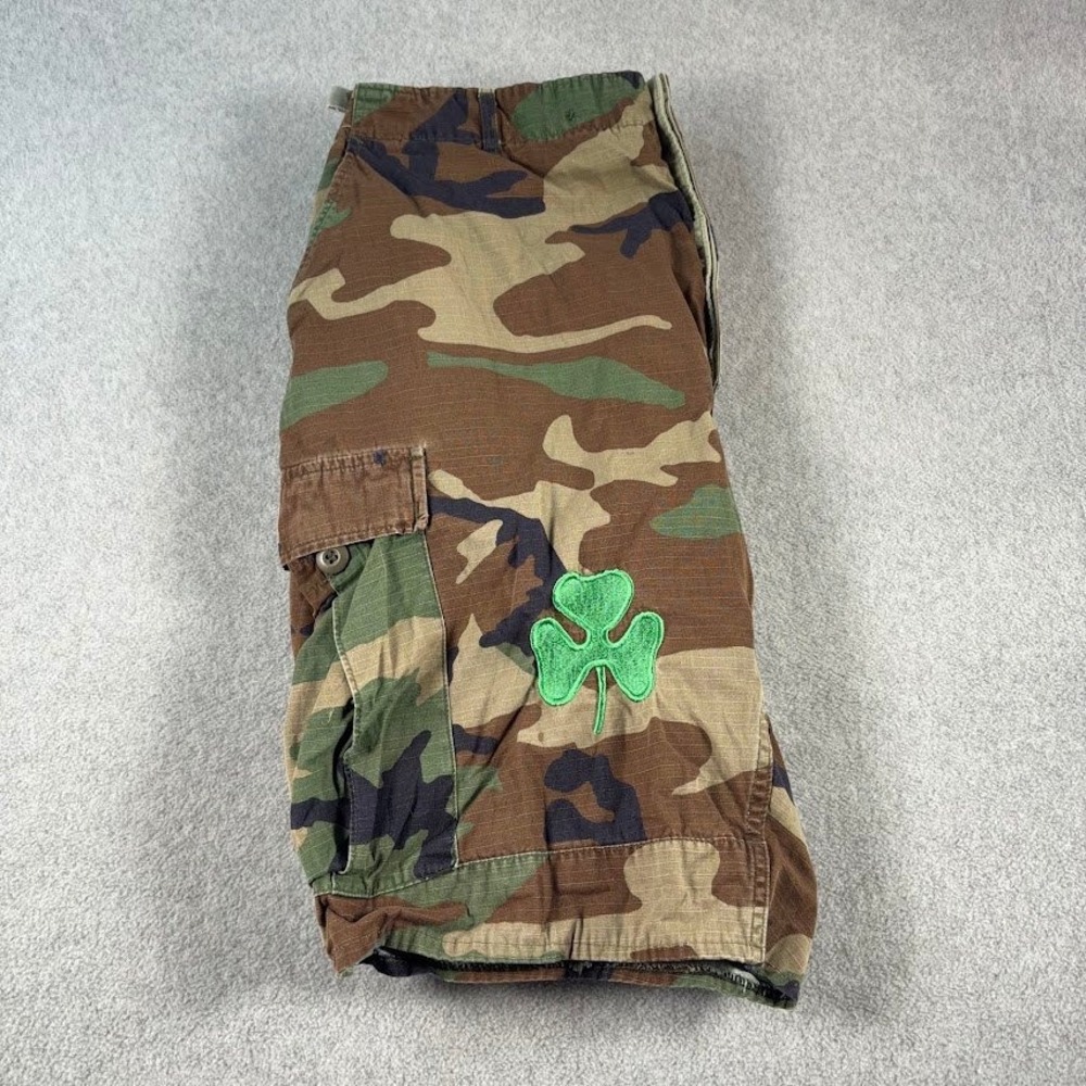 US Military Cargo Shorts Mens L Woodland Camo VTG USMC Shamrock Patches Ripstop
